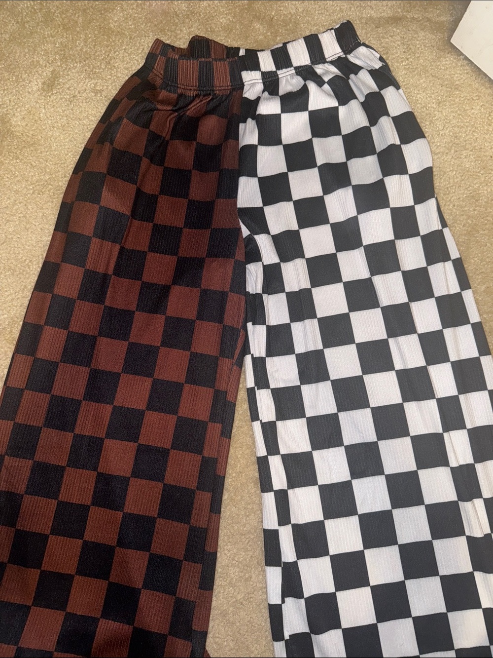 Kids Checkerboard Joggers in Black & Brown - Elastic Waist